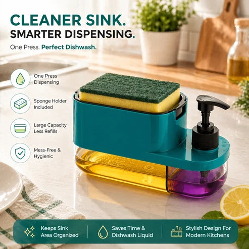 3-In-1 Dish Soap Pump Dispenser With Sponge Holder For Kitchen Sink