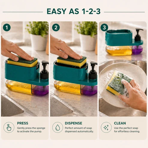 3-In-1 Dish Soap Pump Dispenser With Sponge Holder For Kitchen Sink