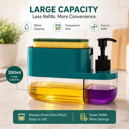 3-In-1 Dish Soap Pump Dispenser With Sponge Holder For Kitchen Sink